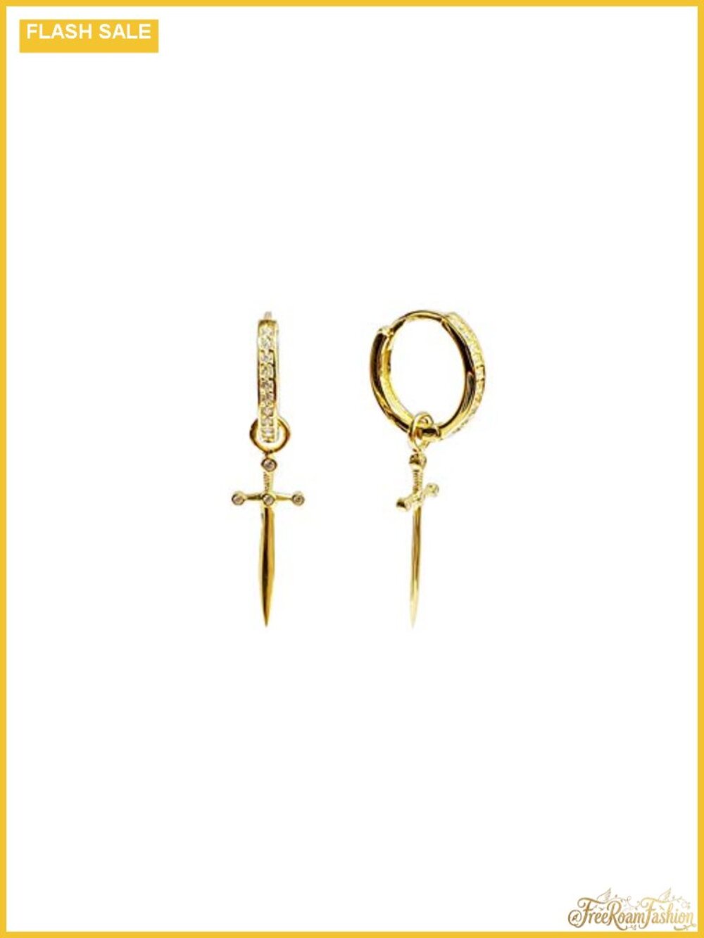 Dagger Hoop Cuff Earrings S925 Sterling Silver Cubic Zirconia Hypoallergenic